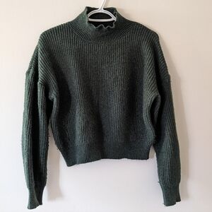 Green High Neck Cropped Sweater